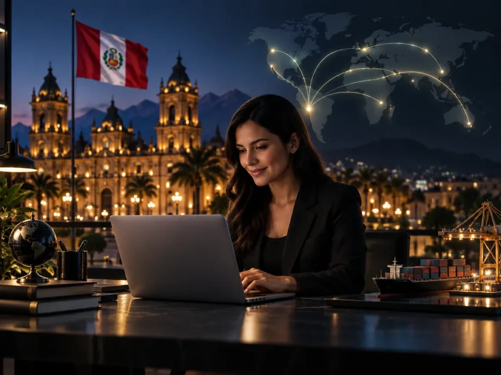 Visual editorial sobre pasarela local vs plataforma global en Perú