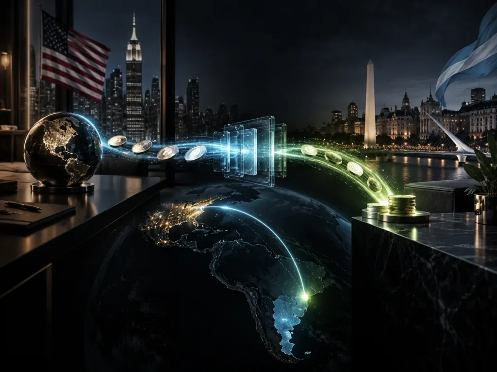 Visual editorial sobre cómo recibir pagos de clientes de estados unidos desde argentina